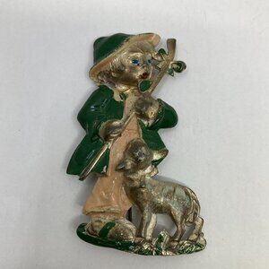 Vtg 1940s SILSON  RARE enamel enameled pewter shepherd lamb brooch